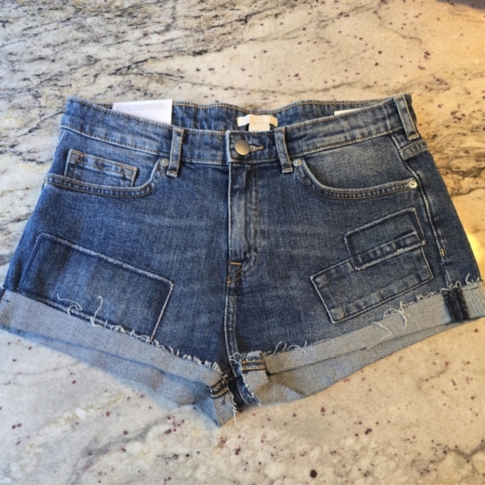 H&M Size 6 Denim Blue Women's Shorts‎ Patchwork Hotpants